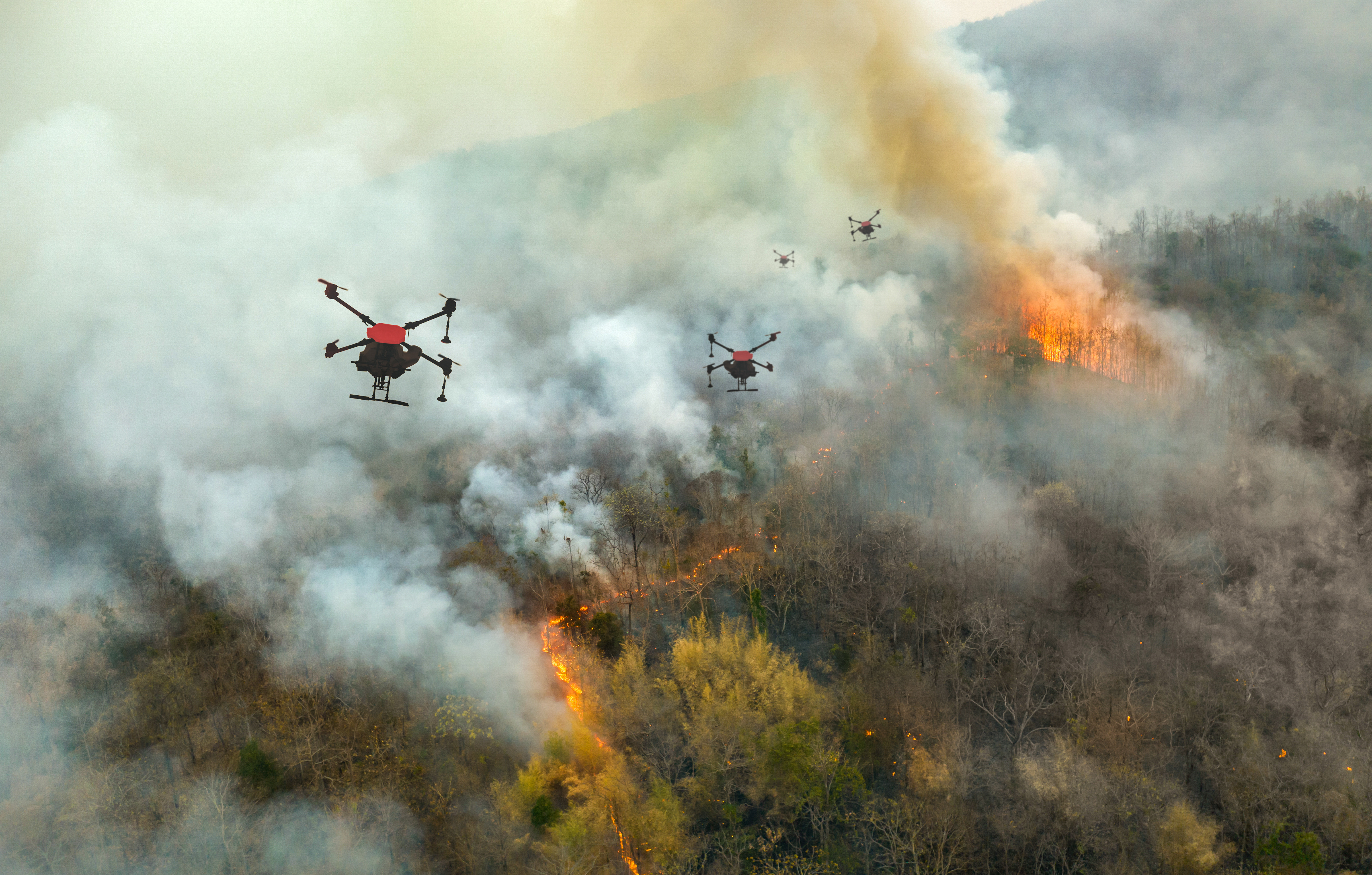 Image of drones monitoring wildfires.