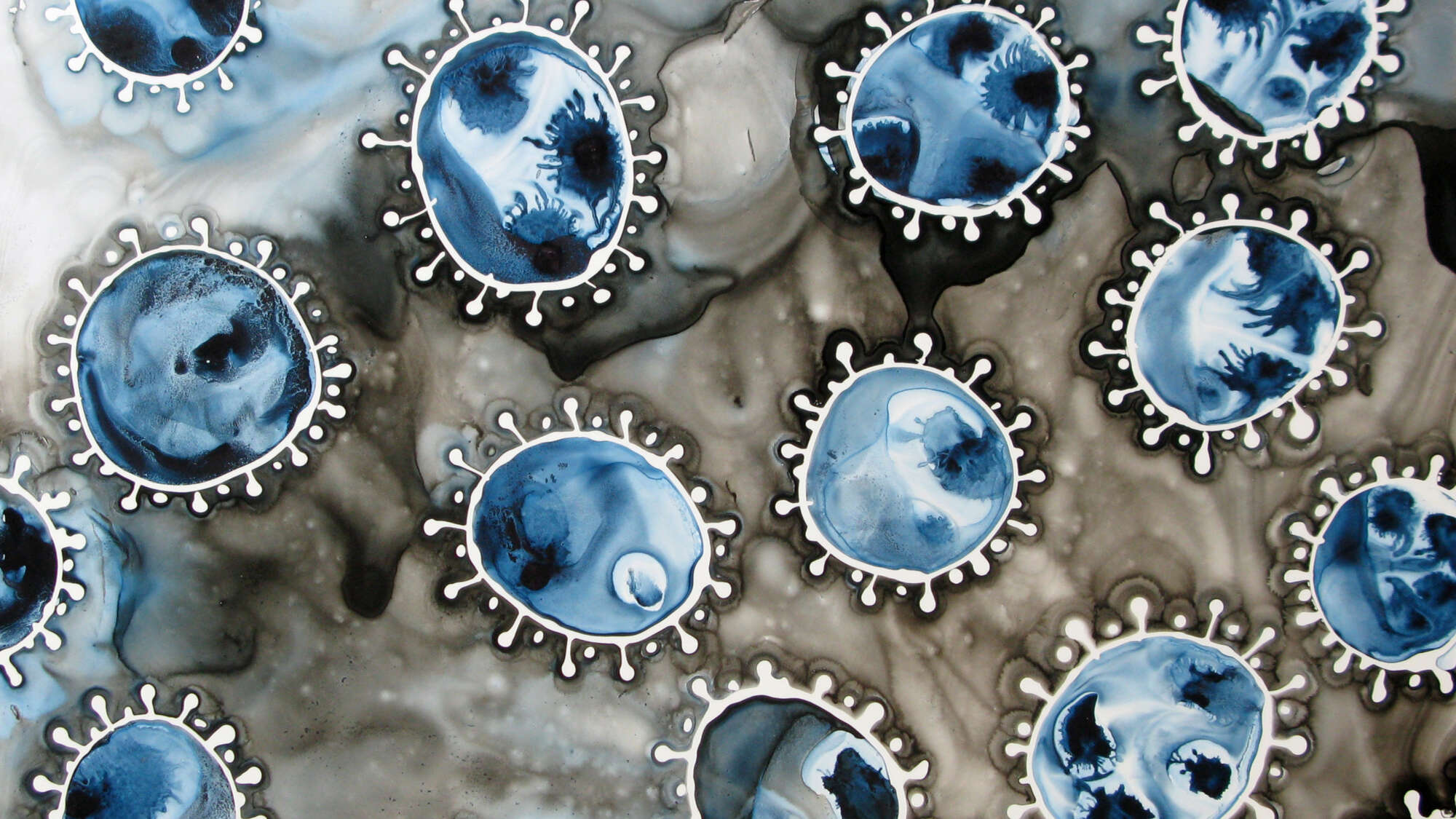 Painting of coronavirus with indigo ink